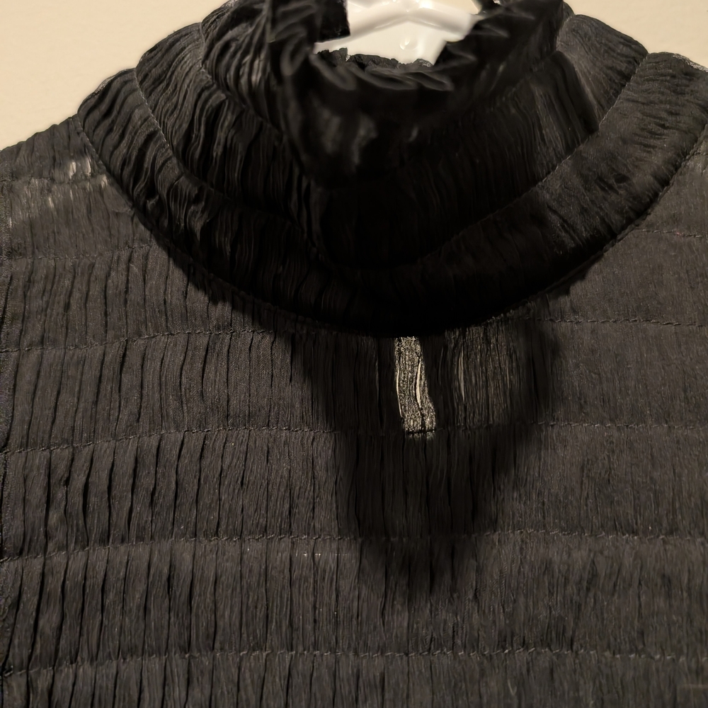 BCBGMaxAzria Black Sheer Sleeveless Pleated Drop Waist Top - Picture 5 of 6